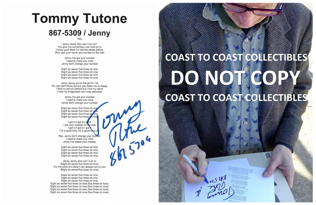 Tommy Tutone Signed 867 5309 Jenny Lyrics Sheet COA Exact Proof Autographed