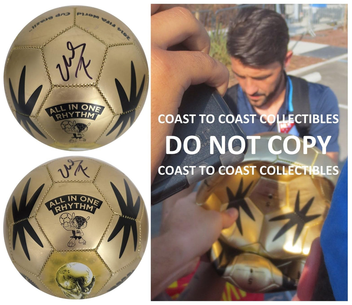 David Villa Signed Gold Soccer Ball Proof COA Autographed New York City Spain