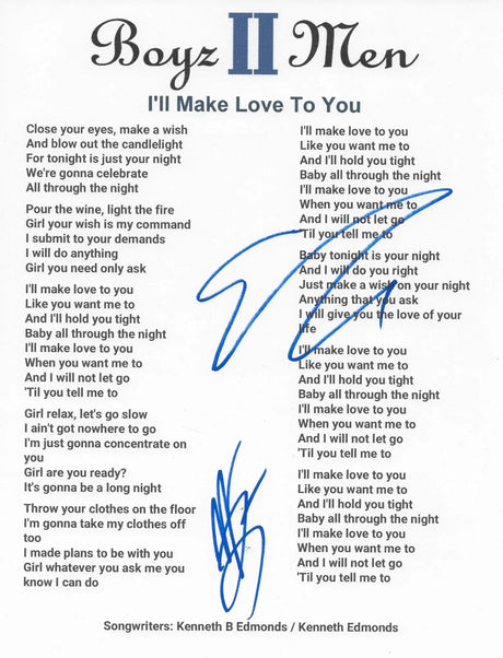 Boyz II Men Signed Ill Make Love To You Lyrics Sheet COA Exact Proof Autographed STAR