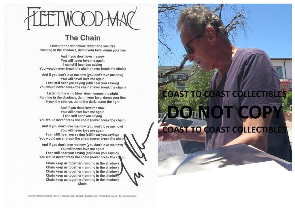 Lindsey Buckingham Signed The Chain Lyrics Sheet COA Proof Autographed Fleetwood Mac