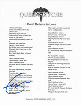 Geoff Tate Signed Queensryche I Dont Believe in Love Lyrics Sheet Proof Autographed