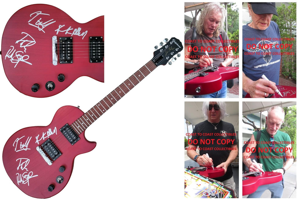 Joe Elliott Rick Savage Phil Collen Rick Allen Signed Les Paul Electric Guitar COA Proof Autographed Def Leppard Band