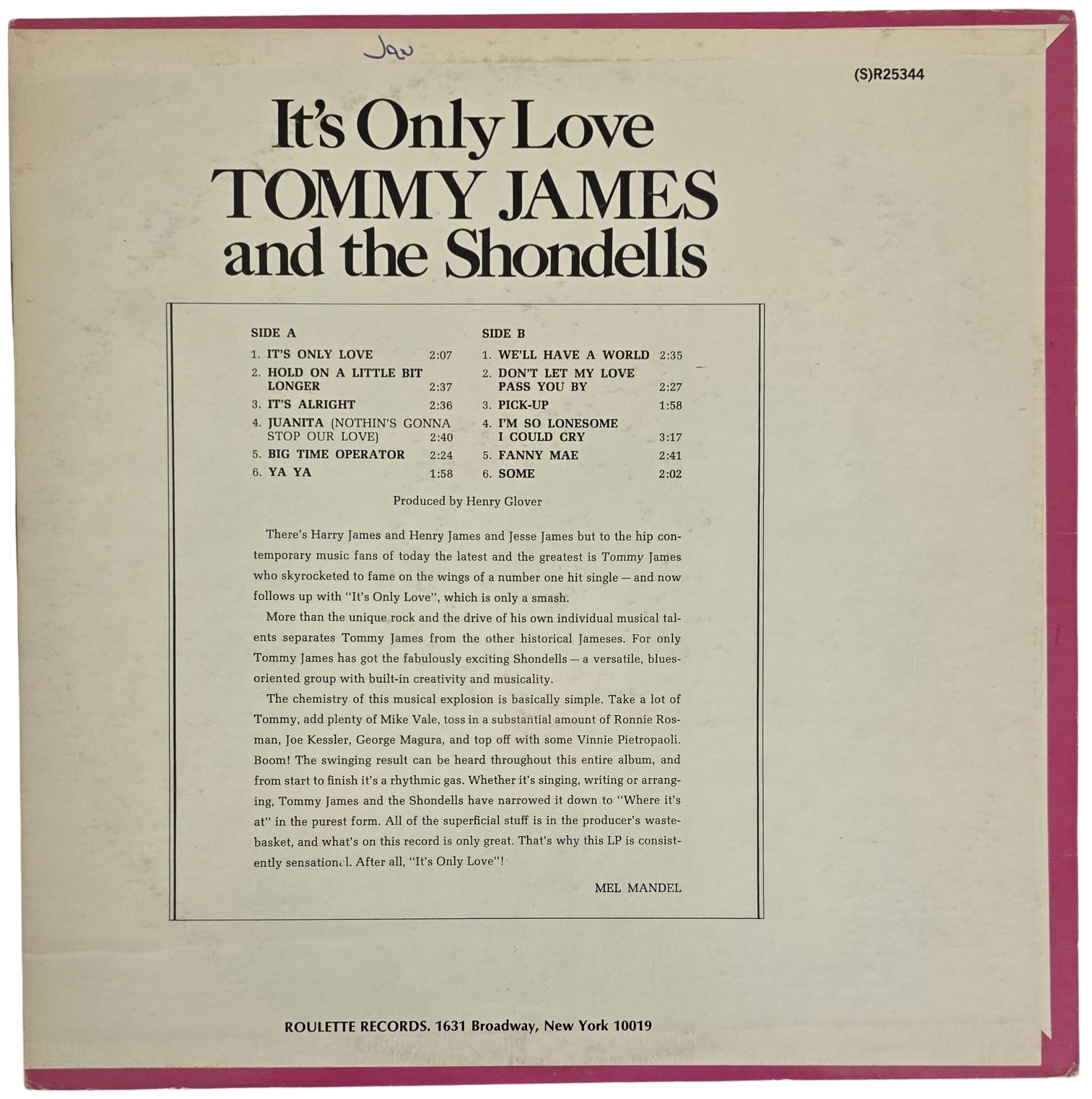 Tommy James Signed It's Only Love Album COA Exact Proof Autographed Vinyl Record