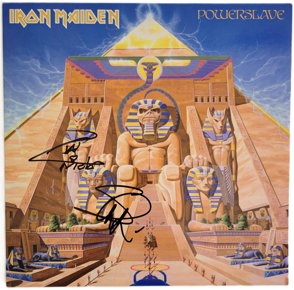 Iron Maiden Signed Powerslave Album COA Proof Autographed Vinyl Record Steve Harris & Nicko McBrain