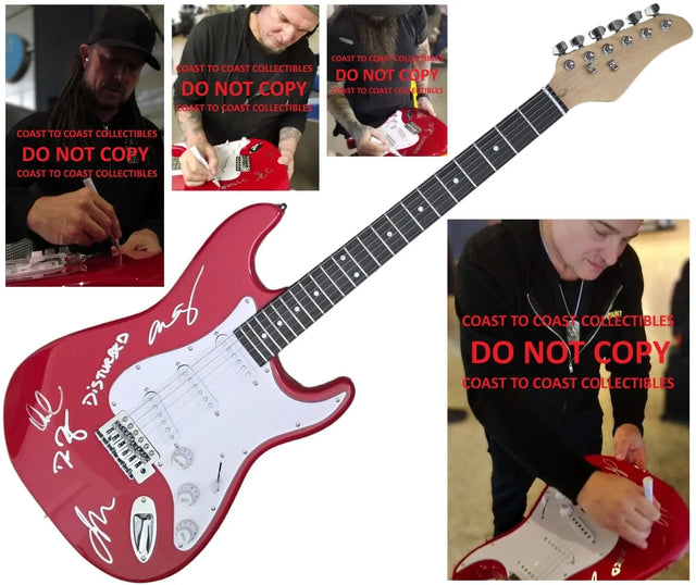 Disturbed Band Signed Full Size Red Electric Guitar COA Exact Proof Autographed