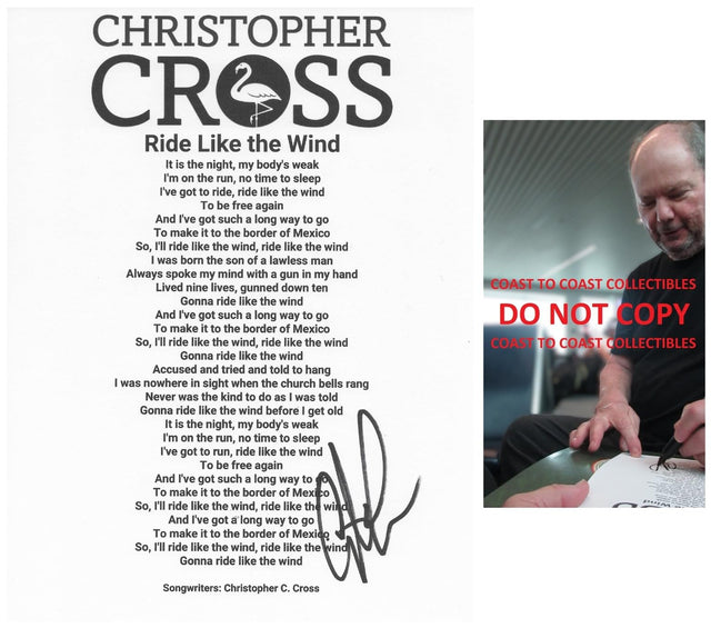 Christopher Cross Signed Ride Like The Wind Lyrics Sheet COA Proof Autographed