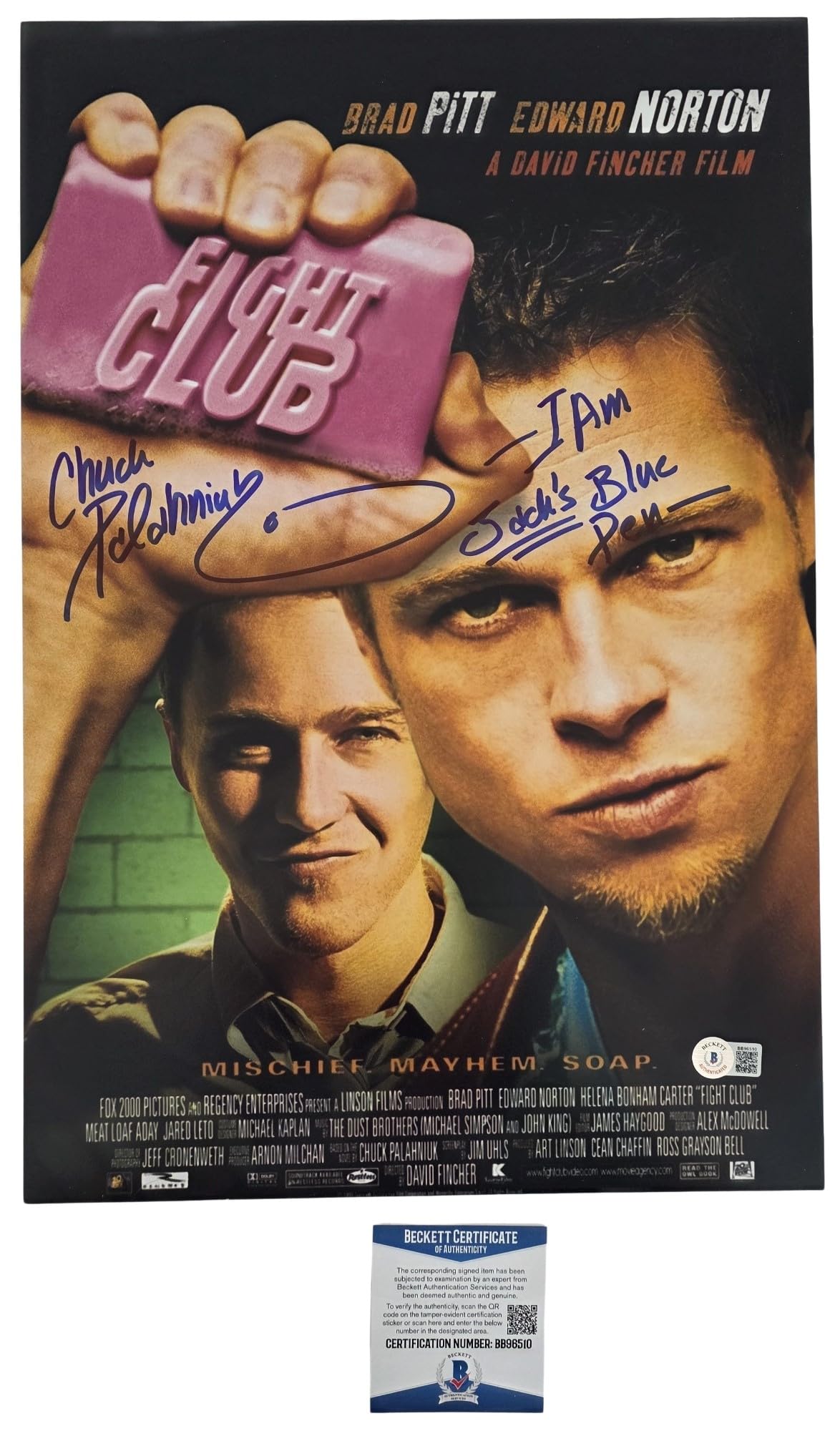 Chuck Palahniuk Signed 12x18 Fight Club Movie Poster Photo Beckett Proof Autographed