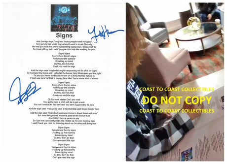 Jeff Keith & Frank Hannon Signed Tesla Signs Lyrics Sheet COA Proof Autographed