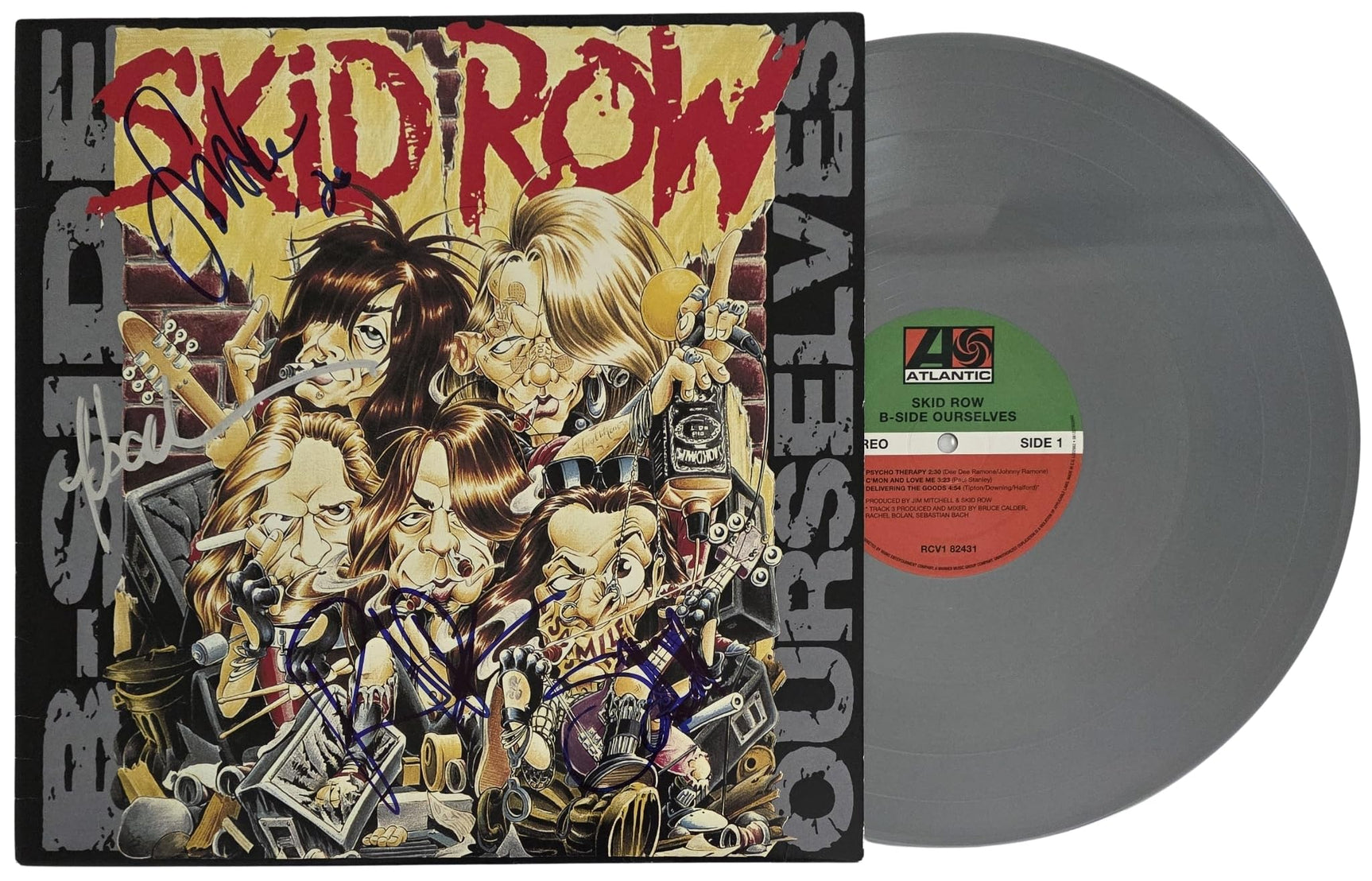 Skid Row Band Signed B - Side Ourselves Album COA Proof Autographed Vinyl Record Sabo,Hill,Bolan,Bach