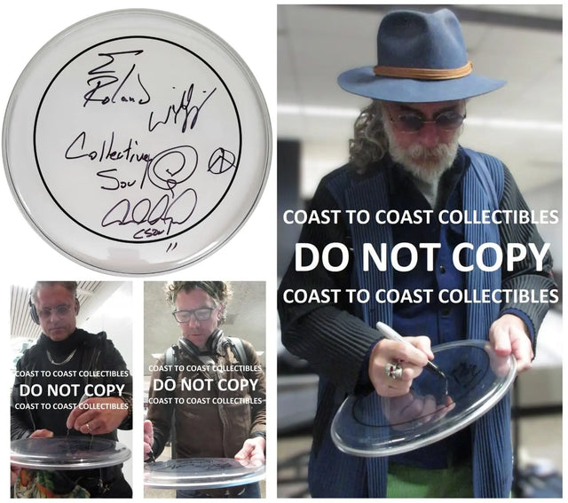 Collective Soul Band Signed 12'' Drumhead COA Proof Autographed Ed Roland Dean Roland Will Turpin