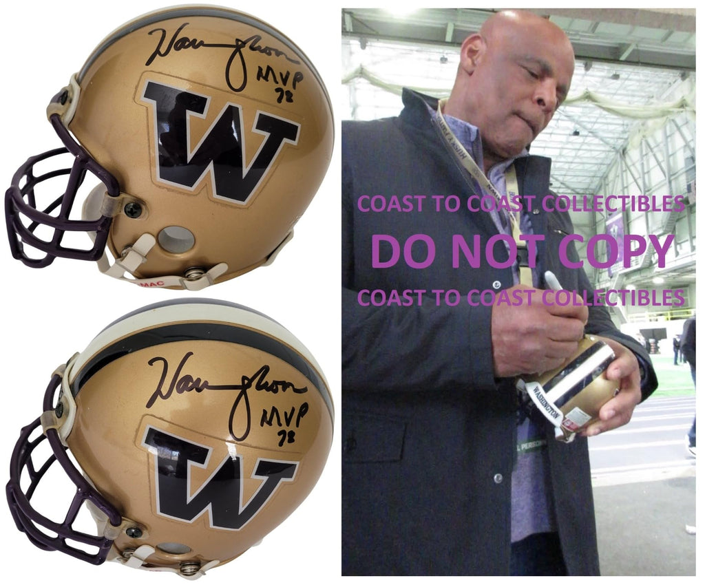 Warren Moon Signed Mini Football Helmet COA Proof Autographed Washington Huskies