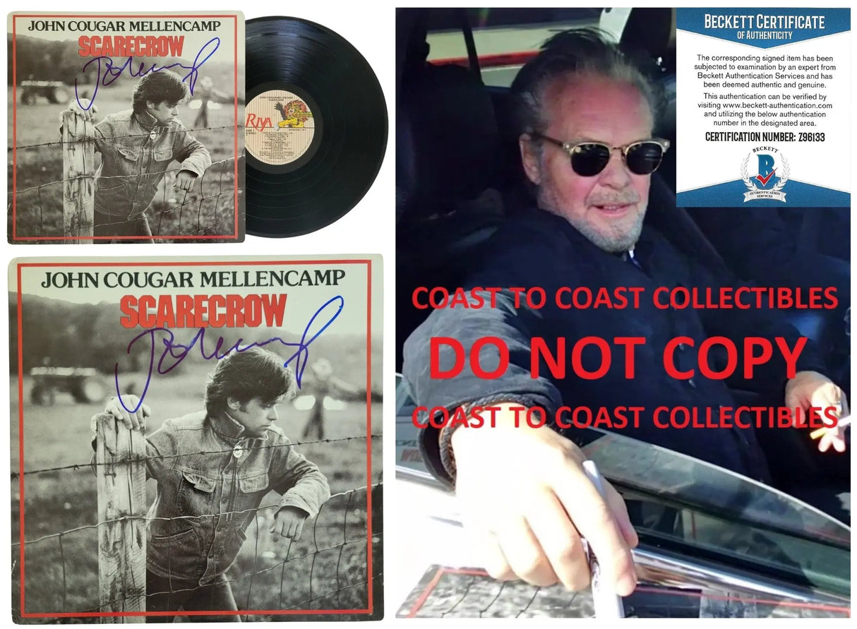 John Cougar Mellencamp Signed Scarecrow Album Vinyl Record Proof Beckett COA