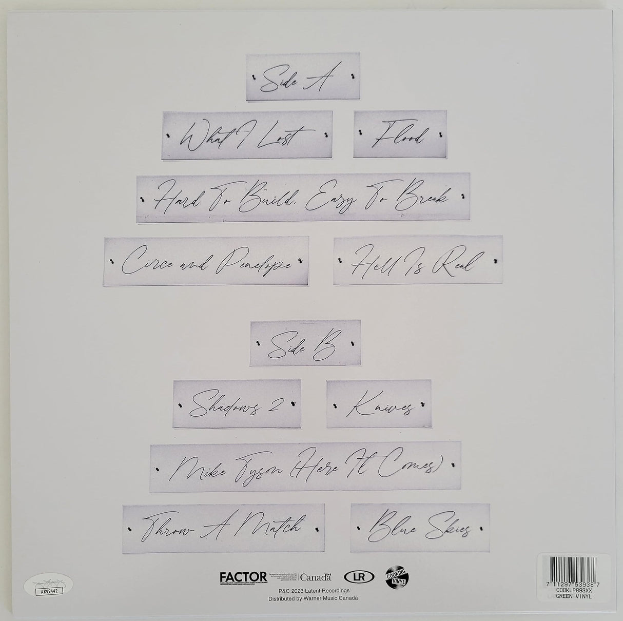 Cowboy Junkies signed Such Ferocious Beauty album JSA COA autograph vinyl Record STAR Coast to Coast Collectibles Memorabilia