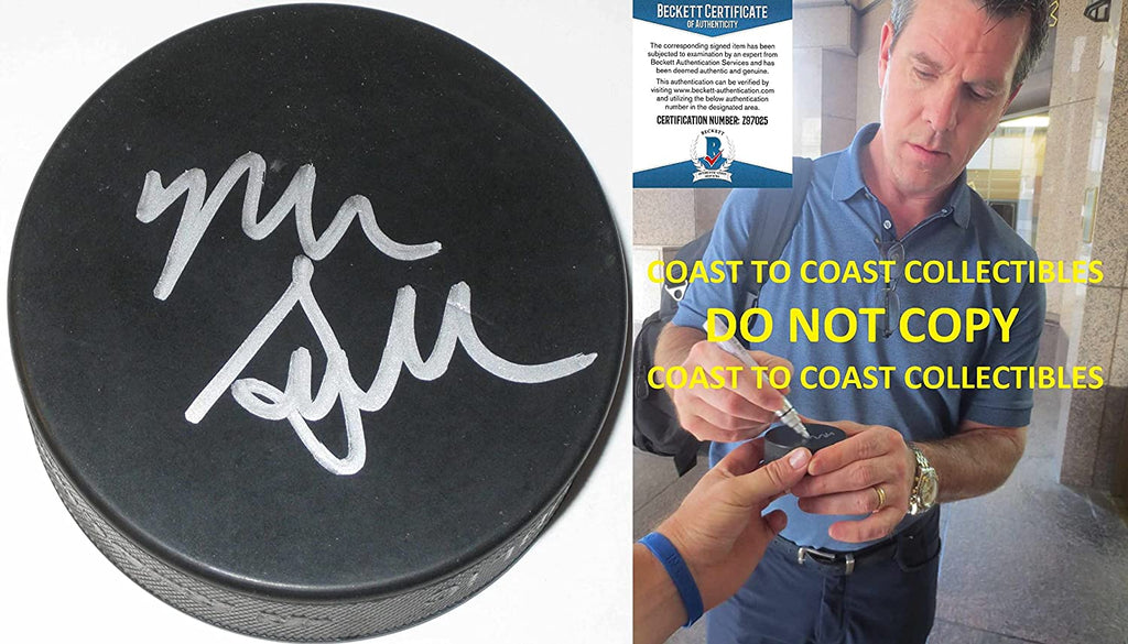 Mike Sullivan Pittsburgh Penguins signed Hockey Puck proof Beckett COA autographed