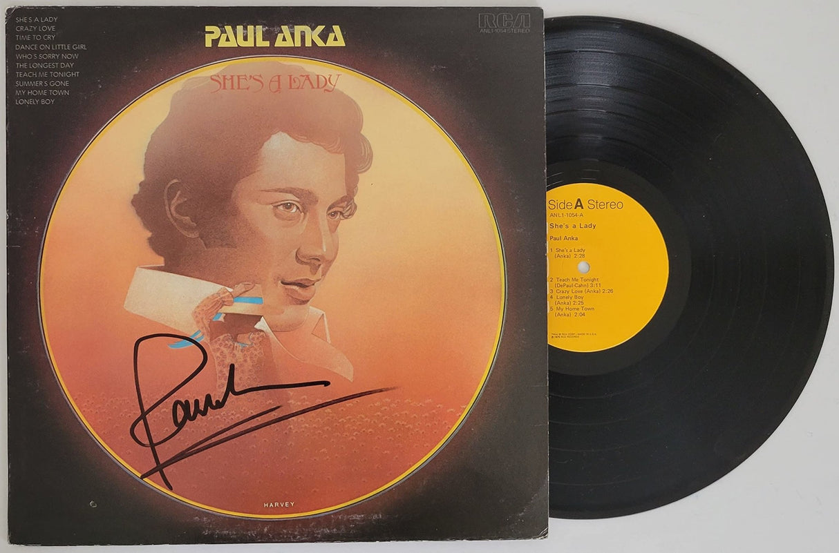 Paul Anka signed Shes a Lady album vinyl record COA proof autographed STAR