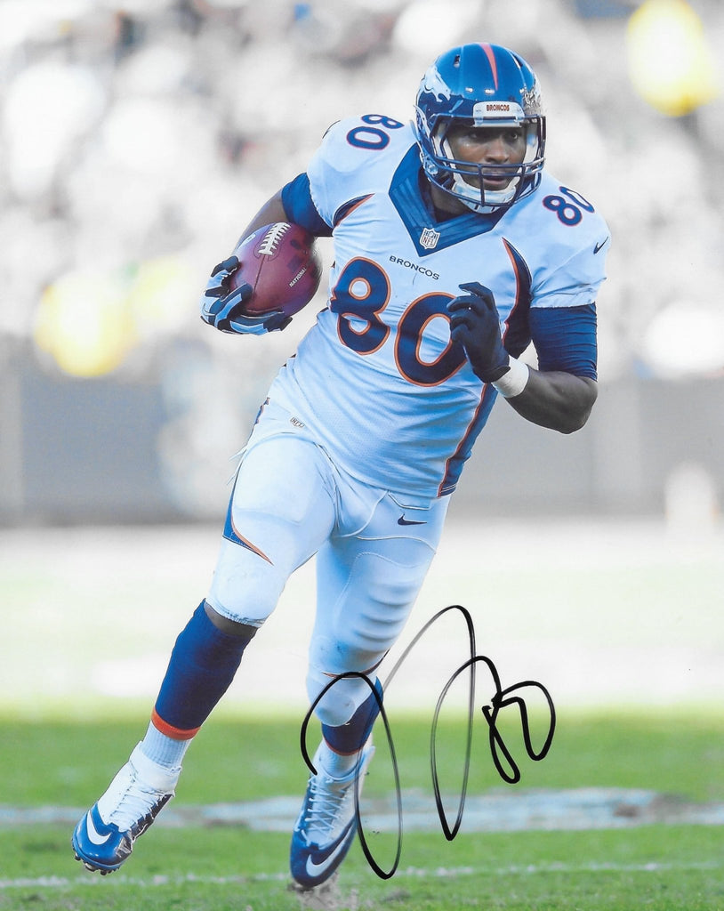 Julius Thomas signed Denver Broncos football 8x10 photo Proof COA autographed.