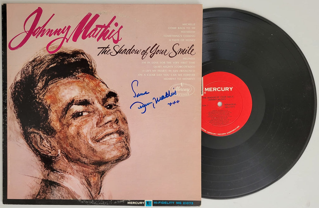 Johnny Mathis signed The Shadow of your Smile album, vinyl COA exact proof autographed STAR