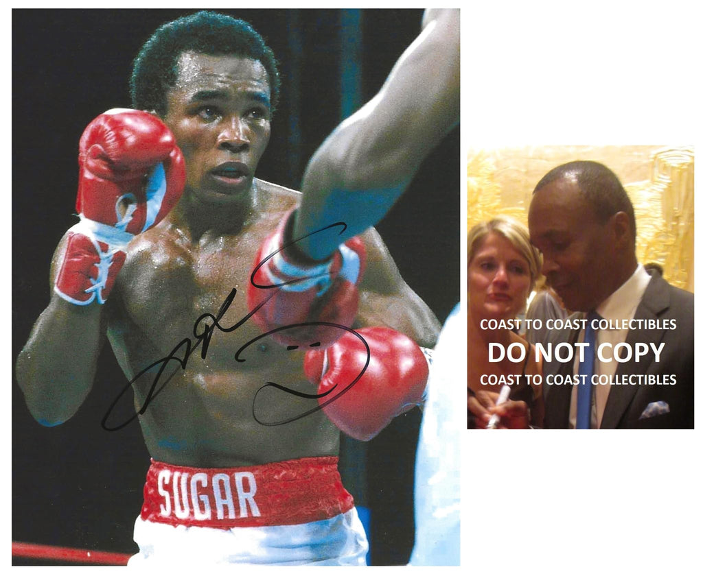 Sugar Ray Leonard Boxing Champ signed 8x10 photo proof COA autographed.