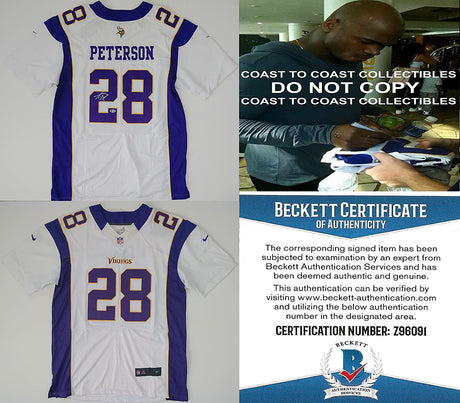 Adrian Peterson signed Minnesota Vikings football jersey proof Beckett COA autographed