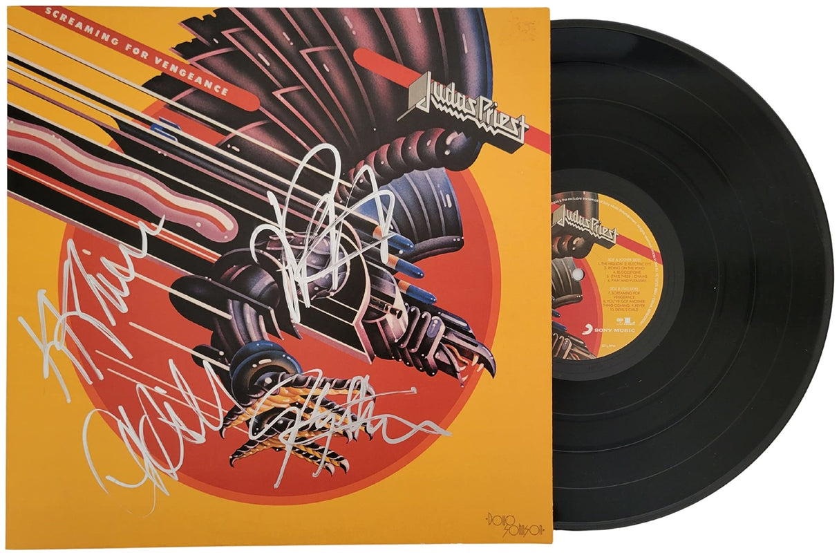 Halford Tipton Hill Downing signed Judas Priest Screaming of Vengeance album COA proof star