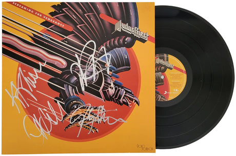 Halford Tipton Hill Downing signed Judas Priest Screaming of Vengeance album COA proof star