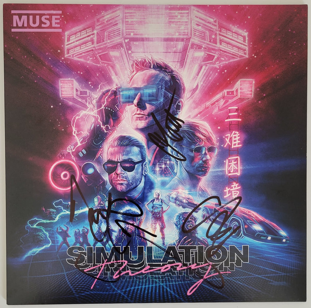 Muse signed Simulation Theory album vinyl record COA proof Matt Bellamy, Chris Wolstenholme, Dominic Howard STAR
