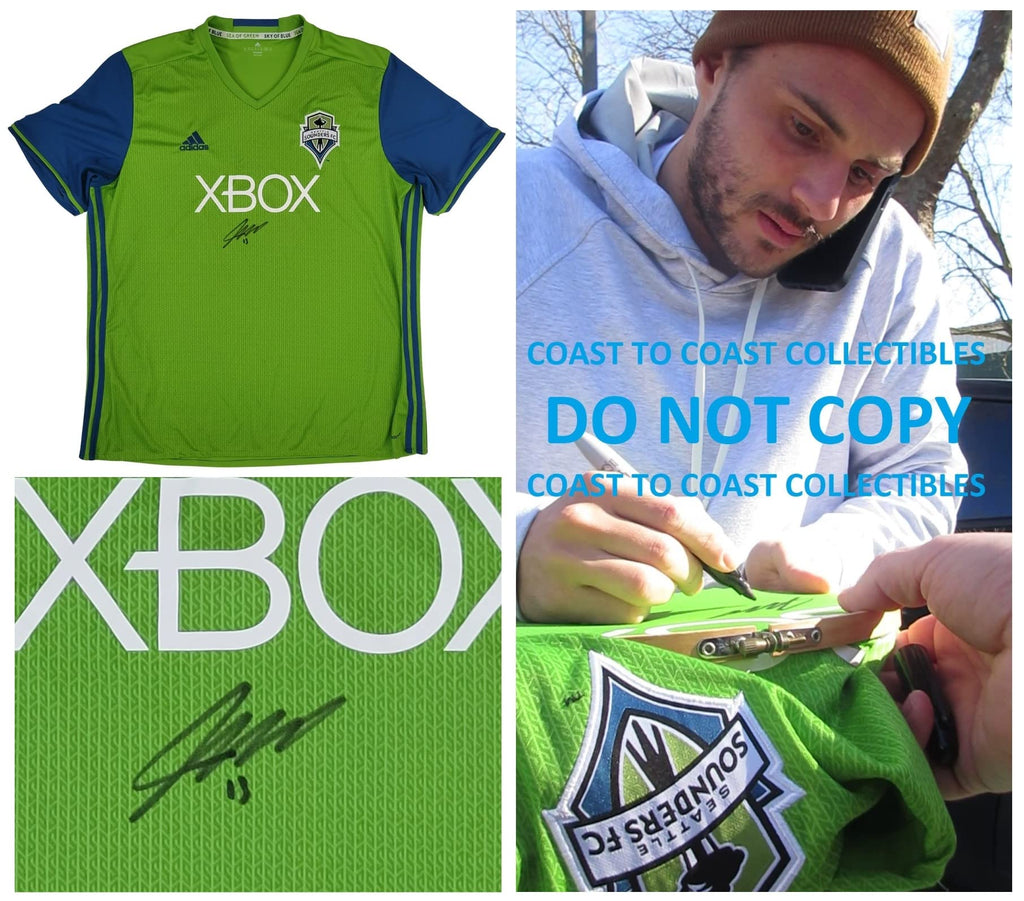 Jordan Morris signed Seattle Sounders FC logo soccer jersey proof COA autographed.