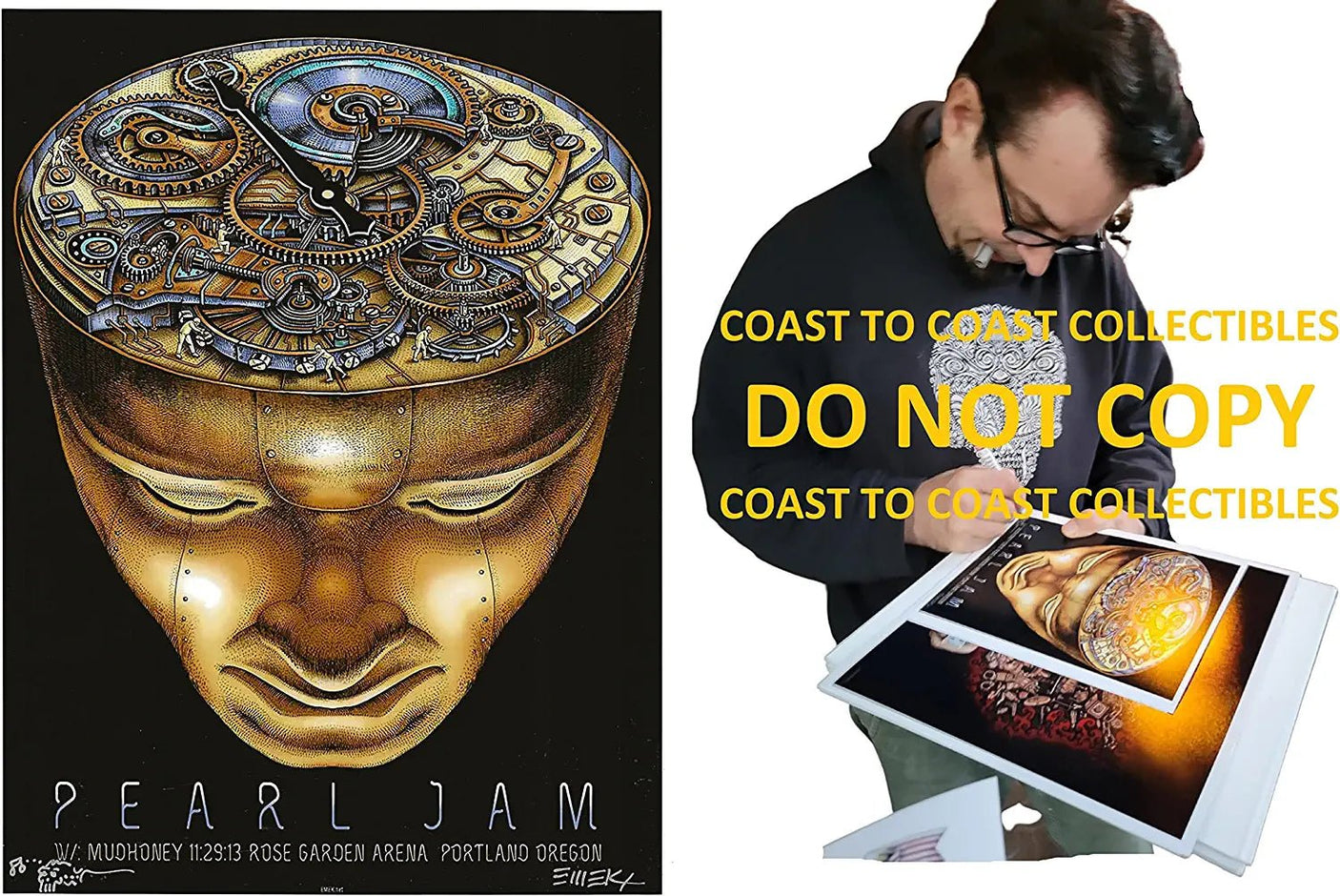 Emek Golan signed 2013 Pearl Jam gig poster 8x10 photo COA exact proof autographed STAR
