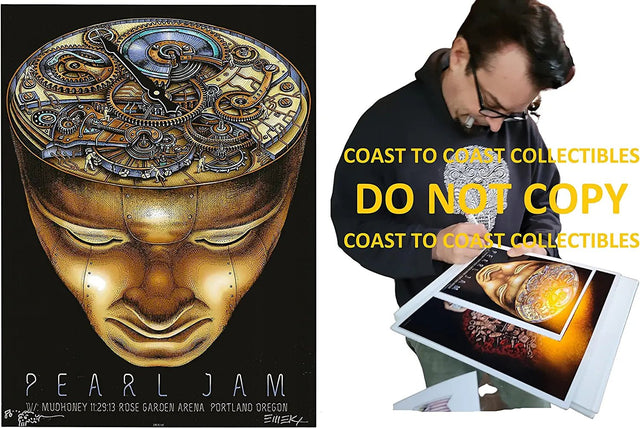 Emek Golan signed 2013 Pearl Jam gig poster 8x10 photo COA exact proof autographed STAR