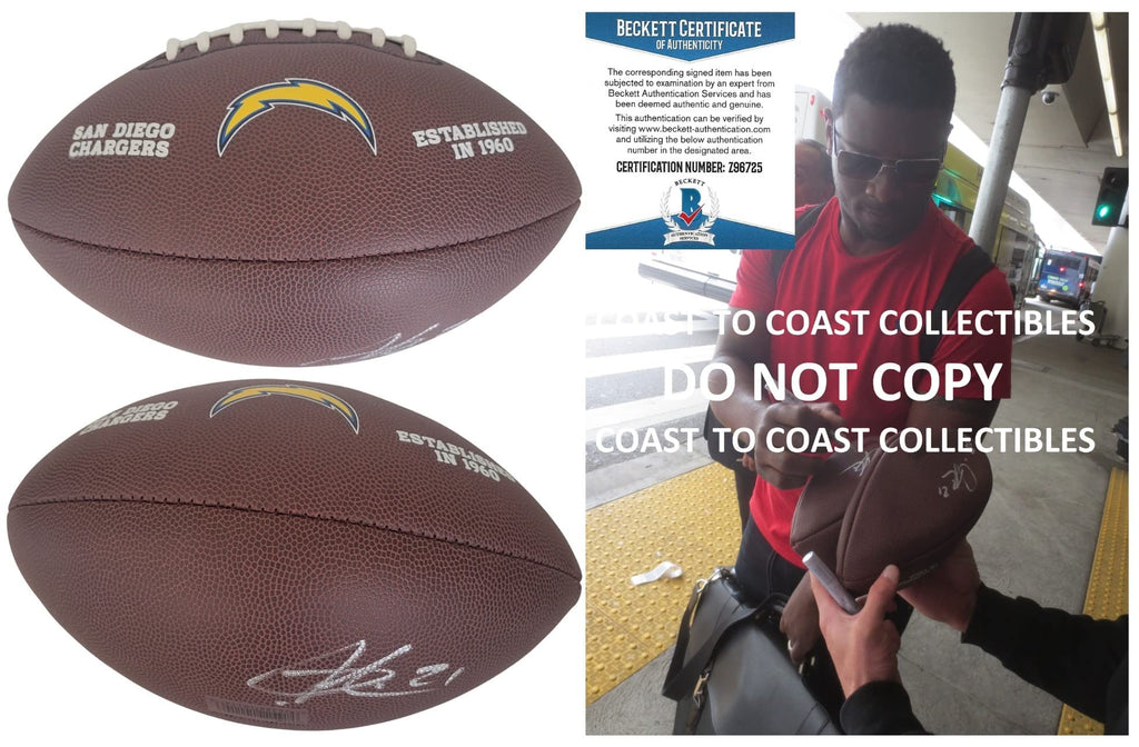 LaDainian Tomlinson LT signed San Diego Chargers logo football proof Beckett COA autographed