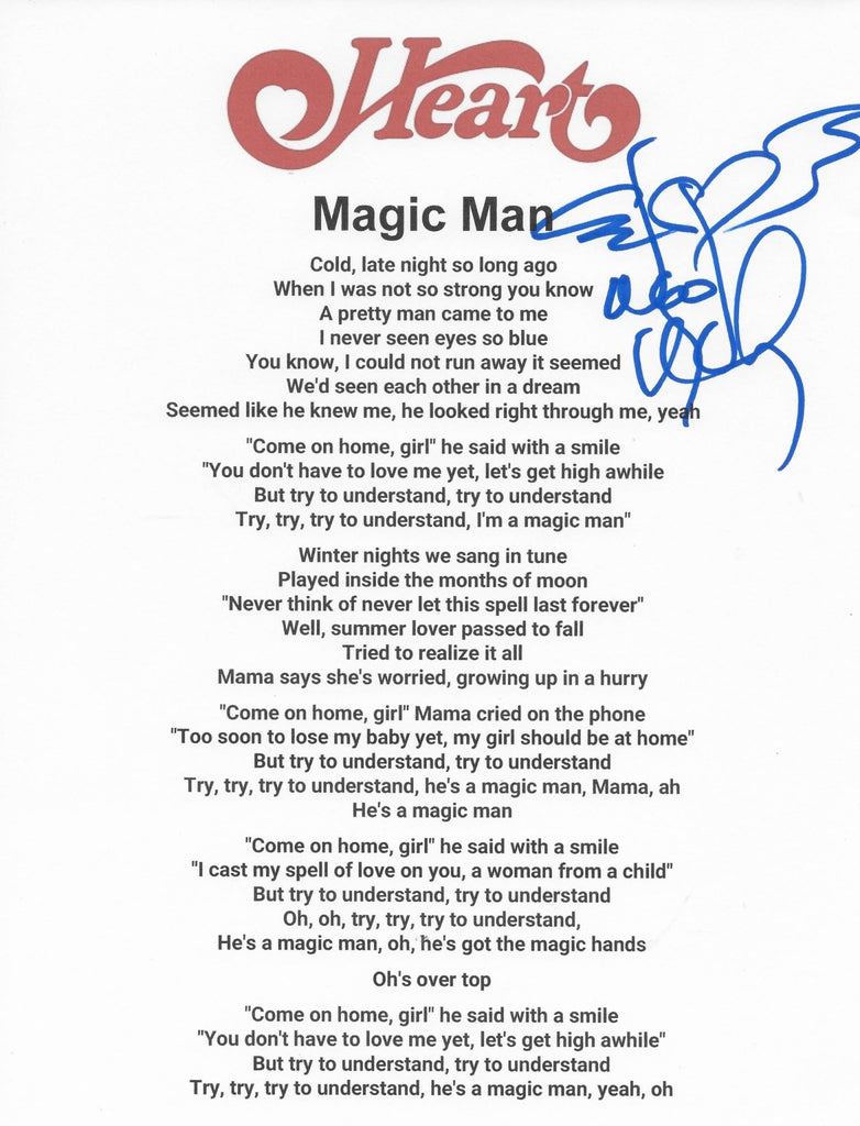 Nancy Wilson Signed Heart Magic Man Lyrics Sheet Proof COA Autographed Star