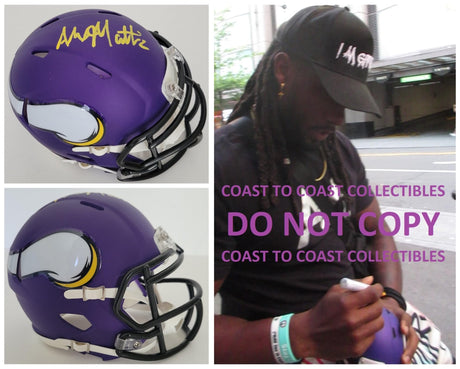 Alexander Mattison signed Minnesota Vikings mini football helmet proof COA autographed.