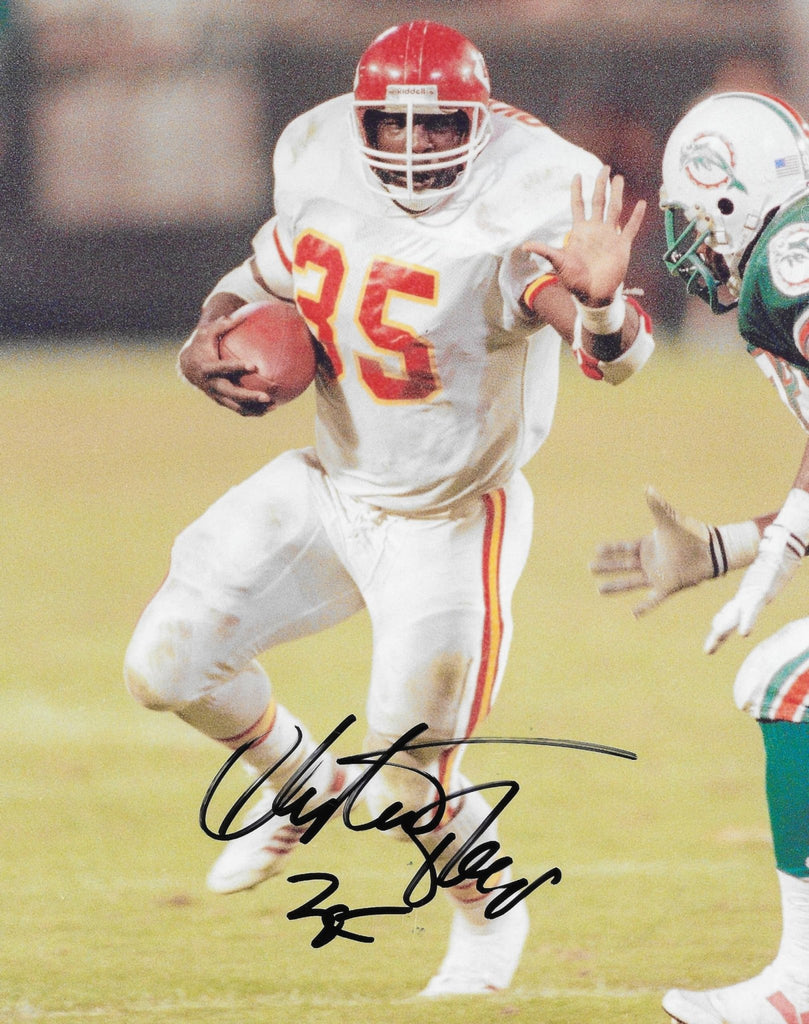 Christian Okoye signed Kansas City Chiefs football 8x10 photo COA proof autographed..