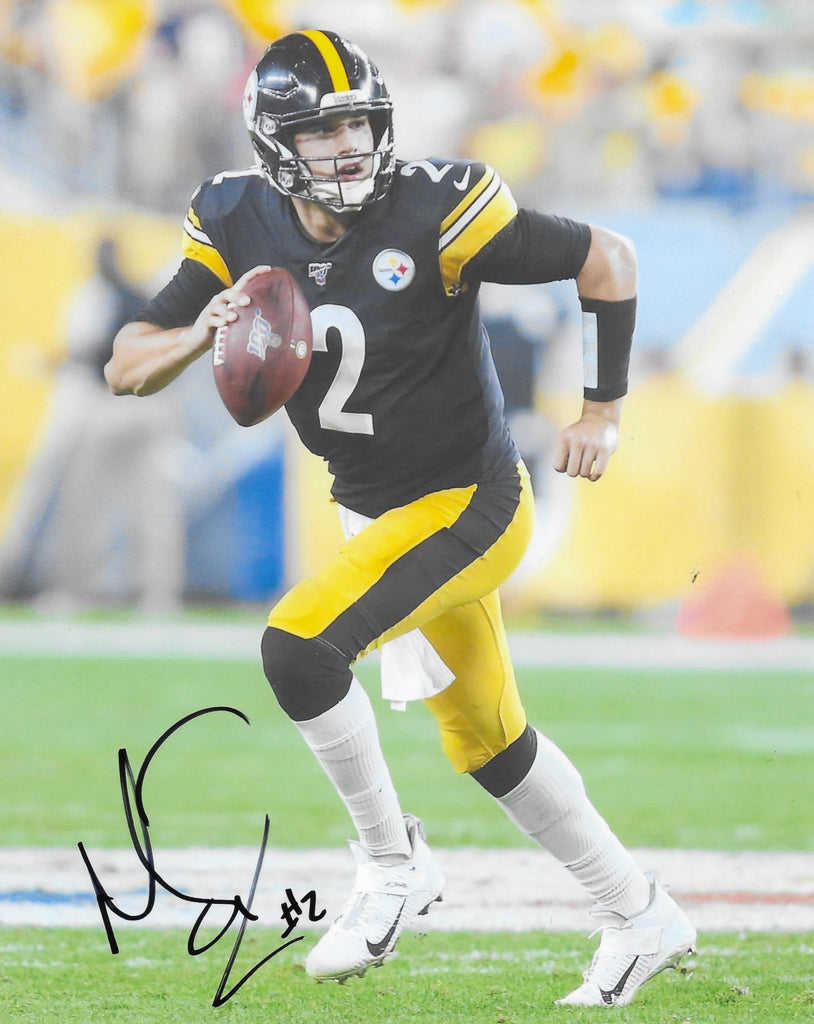 Mason Rudolph signed Pittsburgh Steelers football 8x10 photo Proof COA autographed.