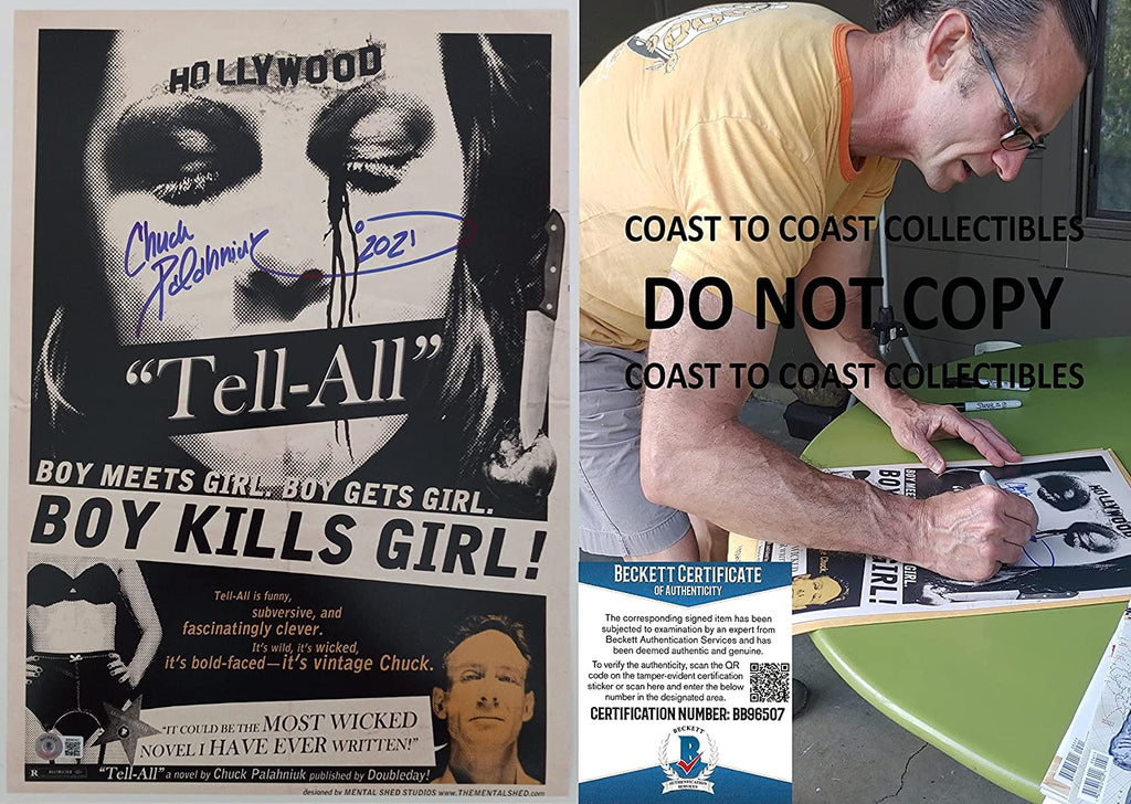 Chuck Palahniuk signed 12x18 Tell All movie poster photo Beckett COA exact proof STAR
