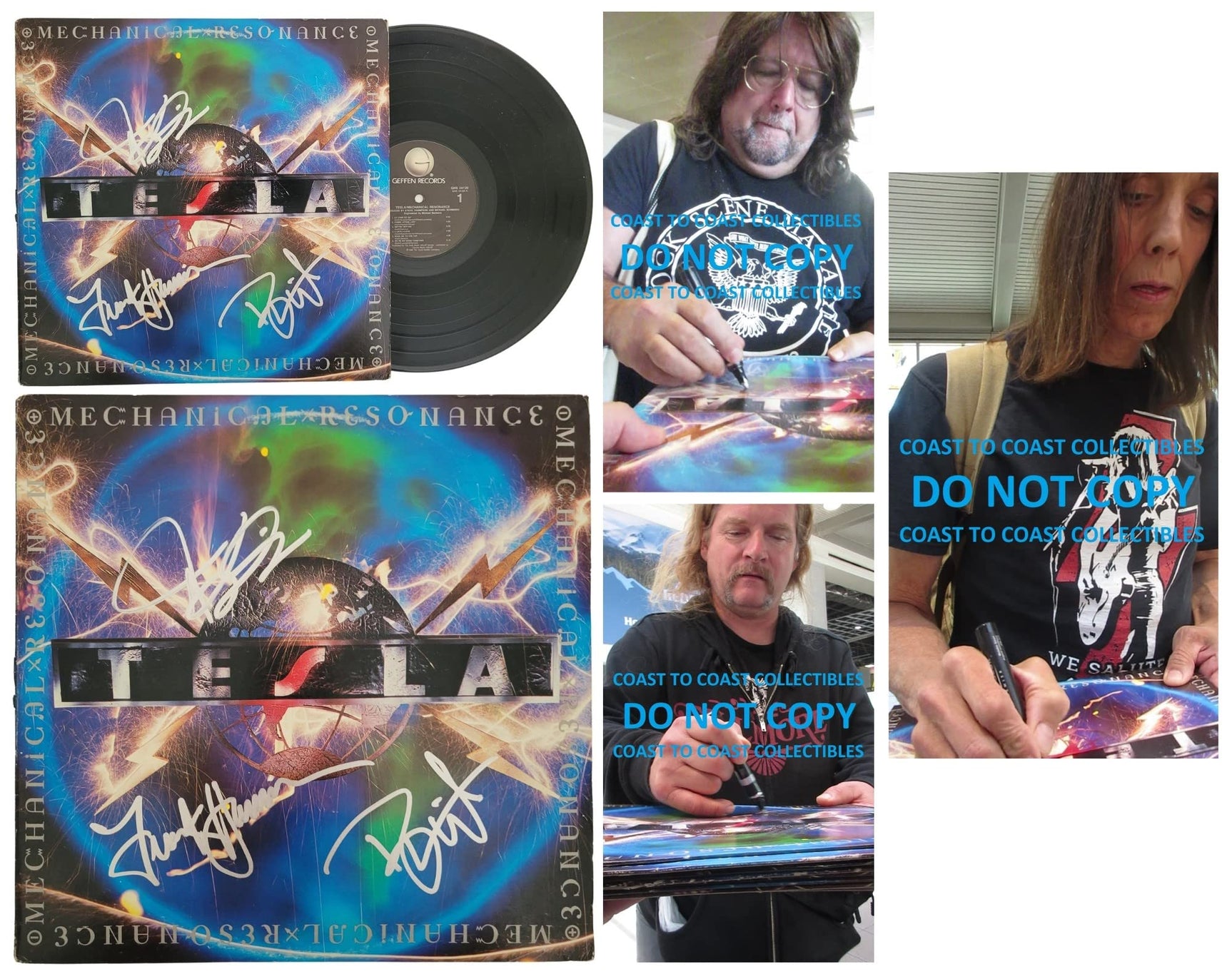 Tesla Jeff Keith,Frank Hannon,Brian Wheat signed Mechanical Resonance Album proof COA STAR