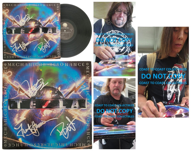 Tesla Jeff Keith,Frank Hannon,Brian Wheat signed Mechanical Resonance Album proof COA STAR