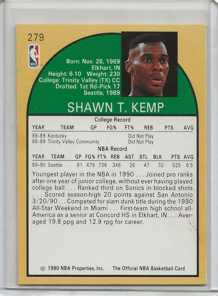 Shawn Kemp Seattle Sonics signed rookie Hoops basketball Card #279 proof COA autograph