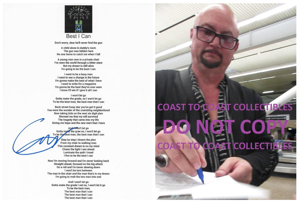 Geoff Tate signed Queesryche Best I Can Lyrics sheet proof COA STAR