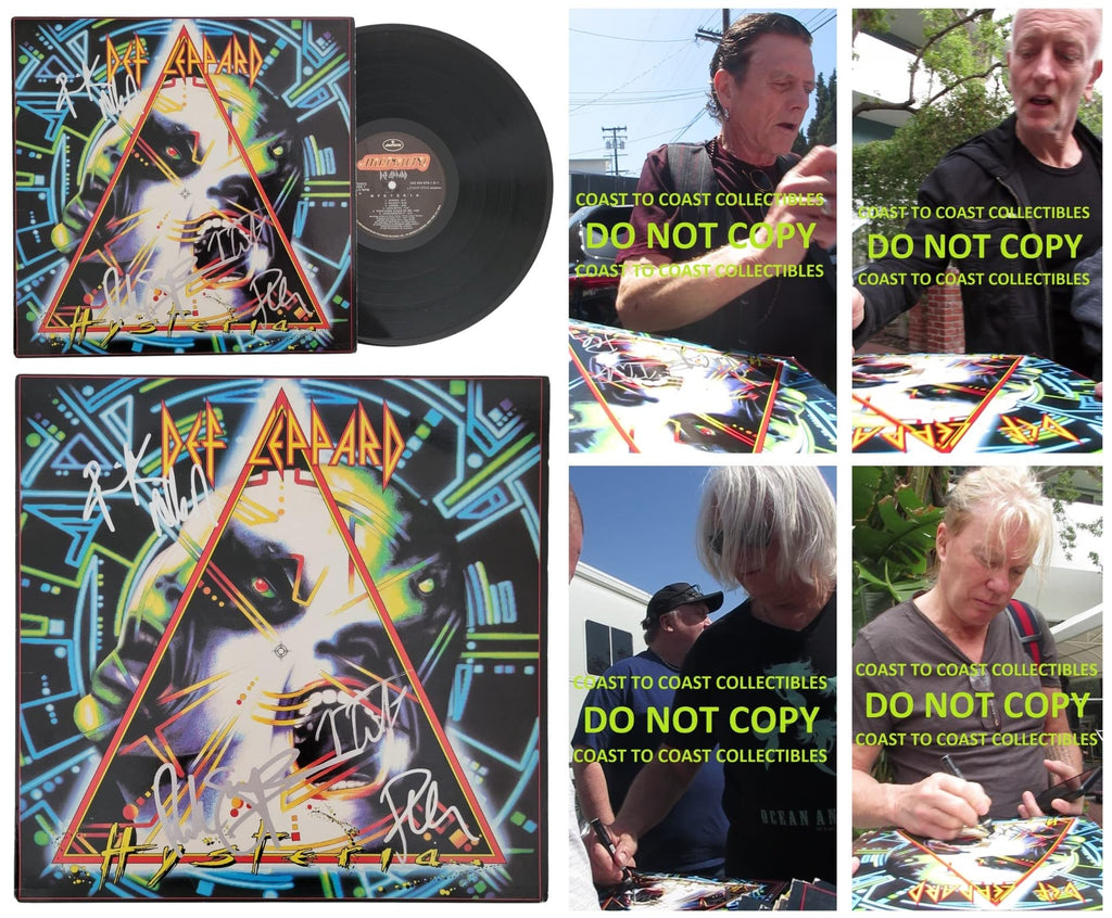 Def Leppard signed Hysteria album COA exact proof Elliott,Allen,Collen,Savage Vinyl record STAR