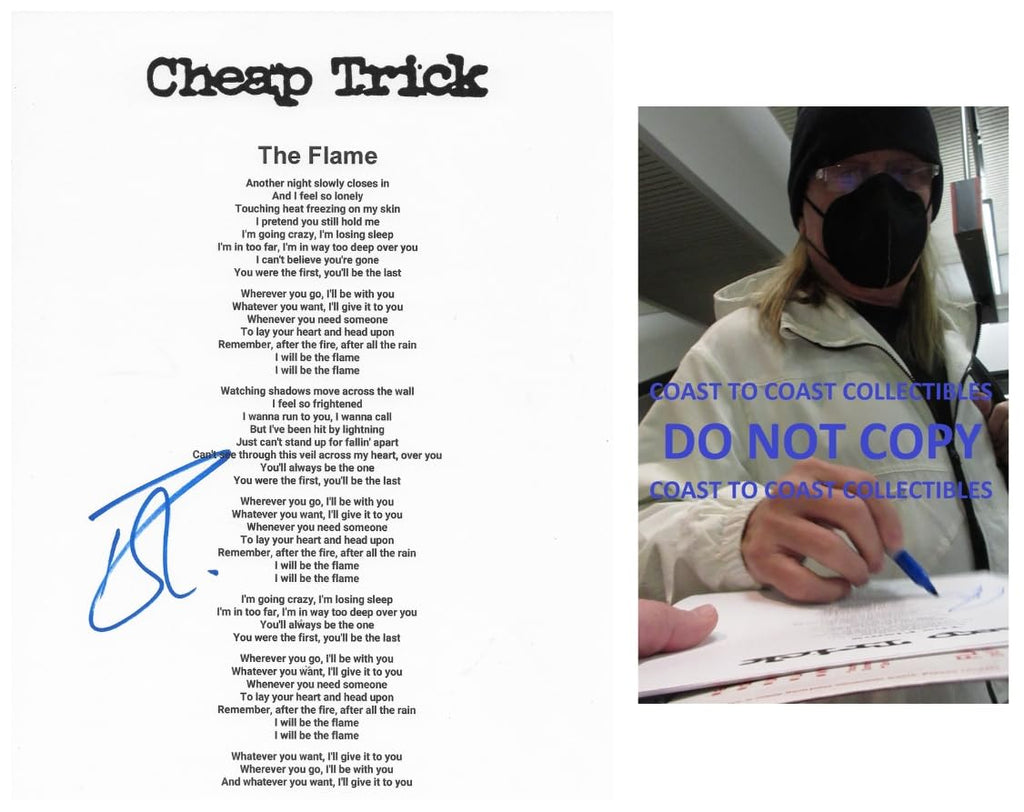 Robin Zander signed Cheap Trick The Flame Lyrics sheet COA Proof autographed star