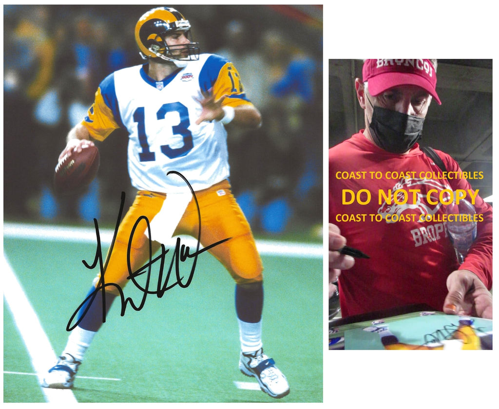 Kurt Warner signed St Louis Rams football 8x10 photo COA proof autographed!