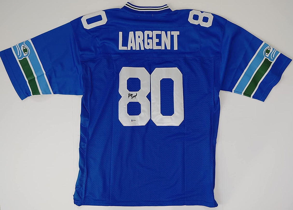 Steve Largent signed Seattle Seahawks football jersey proof Beckett COA autographed