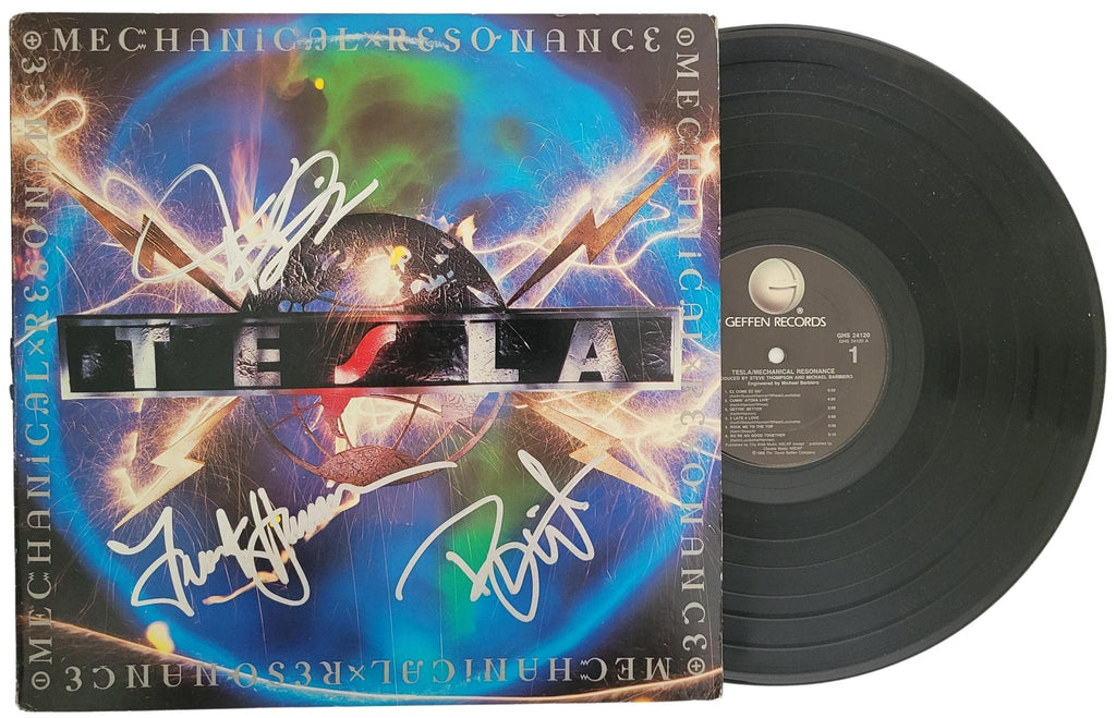Tesla Jeff Keith,Frank Hannon,Brian Wheat signed Mechanical Resonance Album proof COA STAR