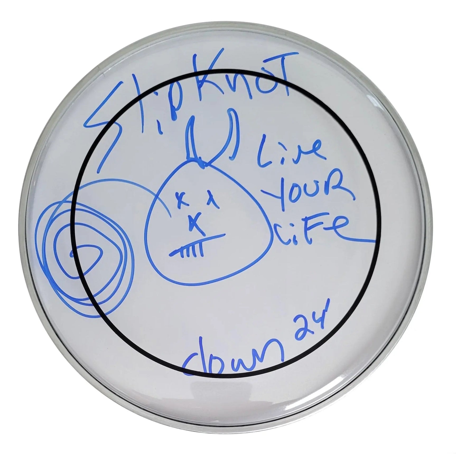 Clown Shawn Crahan Slipknot Signed Drumhead COA Proof Autographed and Sketch STAR