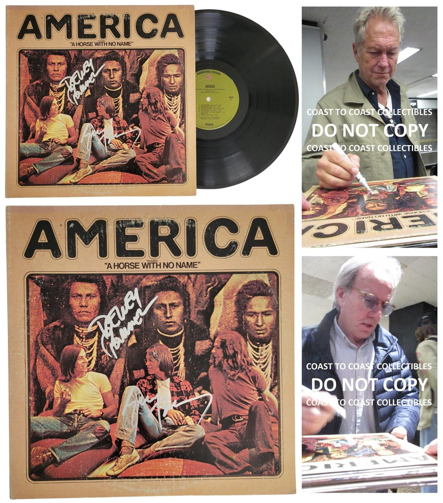 Dewey Bunnell Gerry Beckley signed America album vinyl record COA proof STAR