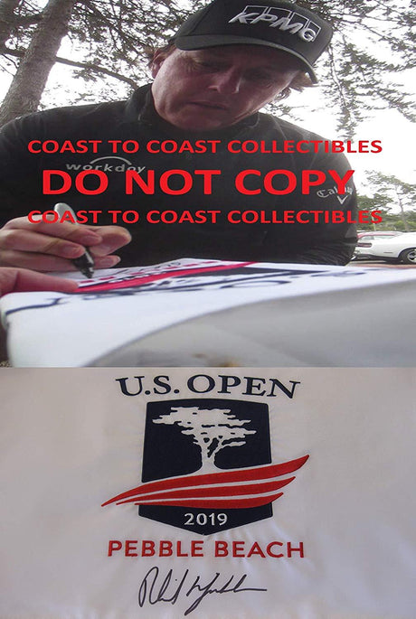 Phil Mickelson signed autographed 2019 US Open Pebble Beach Golf Flag, COA with the proof photo will be included