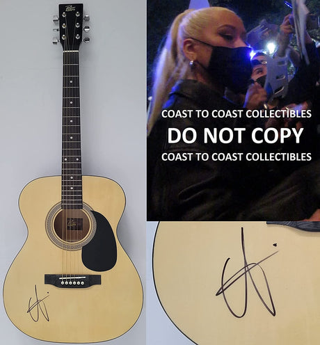 Christina Aguilera signed acoustic guitar, Genie in a Bottle COA Proof autograph STAR