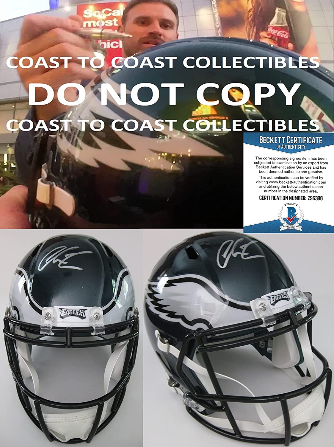 Chris Long signed autographed Philadelphia Eagles full size helmet proof Beckett COA