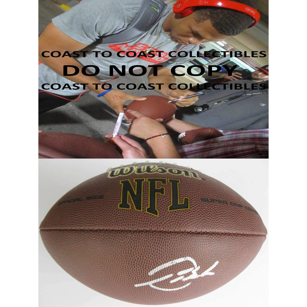 Devontae Booker Denver Broncos, Utah signed, autographed NFL football - COA and proof photo